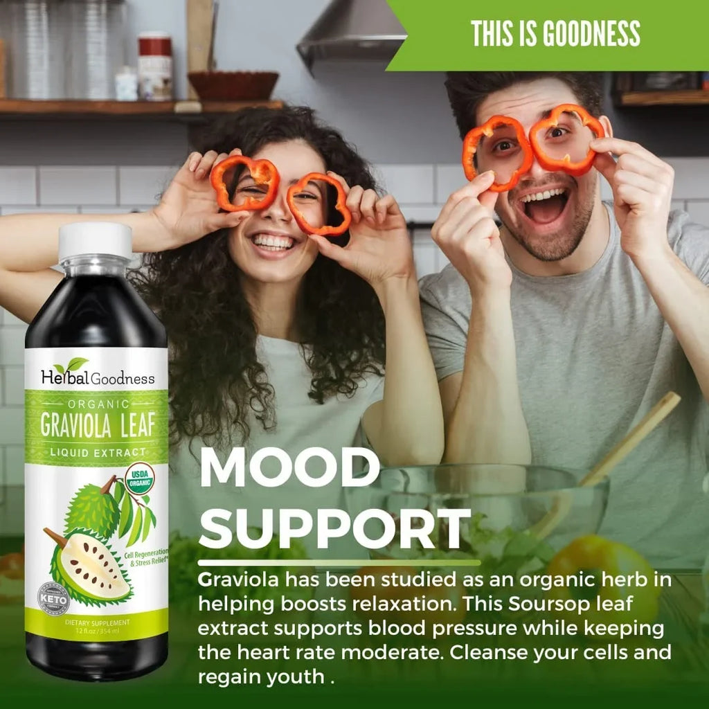 Graviola Leaf Extract Liquid - Soursop (Guanabana) Leaves Ð  Organic, Non , Kosher Ð Cell Support & Regeneration & Stress Relief - Immune Boost Ð - 12oz Bottle