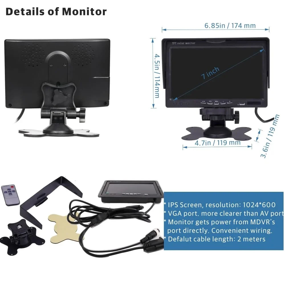4- WiFi  1080P Truck Camera System Real-time Lopp Video Record Video, Remote View on /Web, Waterproof 120 Large View Angle Camera for Van  Bus