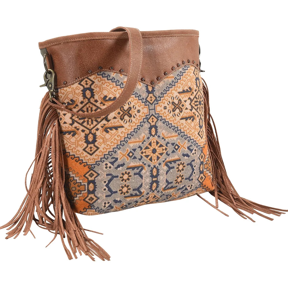 KB209 Cross Body Upcycled Canvas Genuine Leather women bag western handbag purse