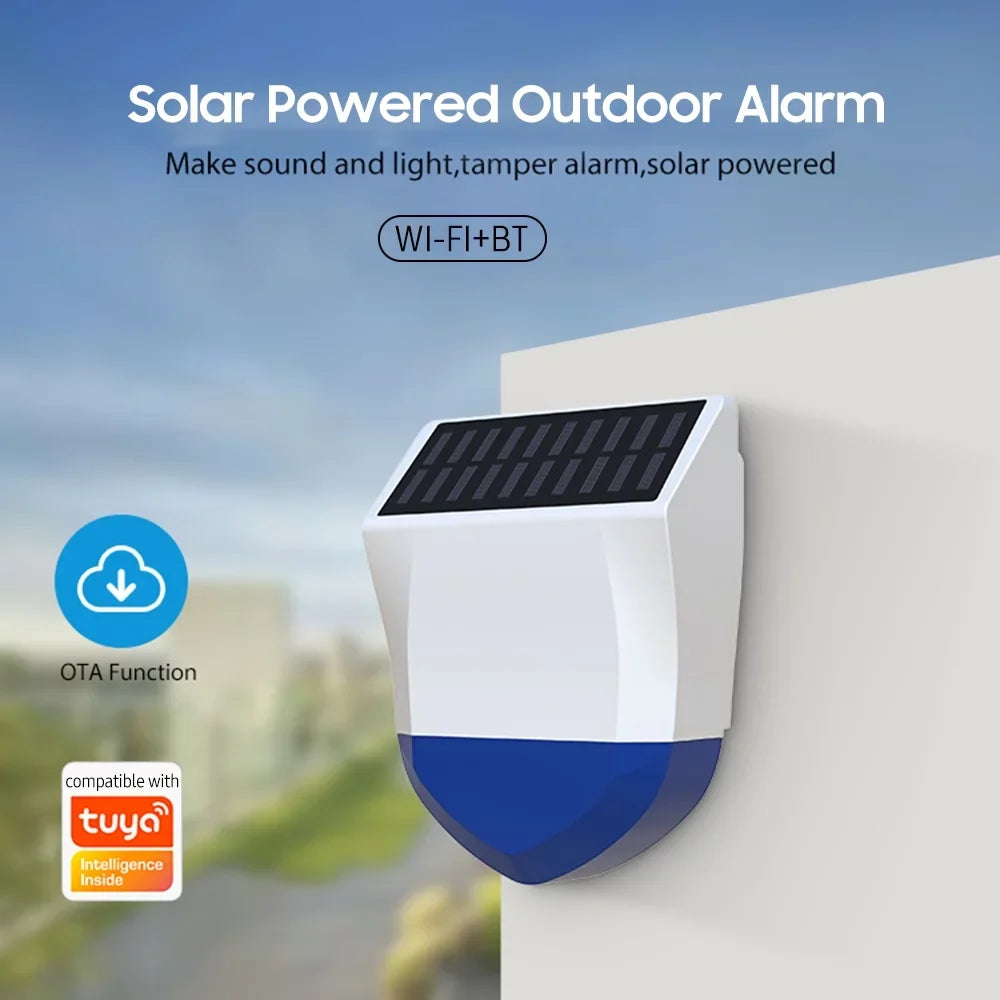 Solar Powered Wifi Outdoor Alarm  5.0 Smart Alarm IPX5 Waterproof Real-time Sound Light Alarm  Control Intelligent Linkage Home Device