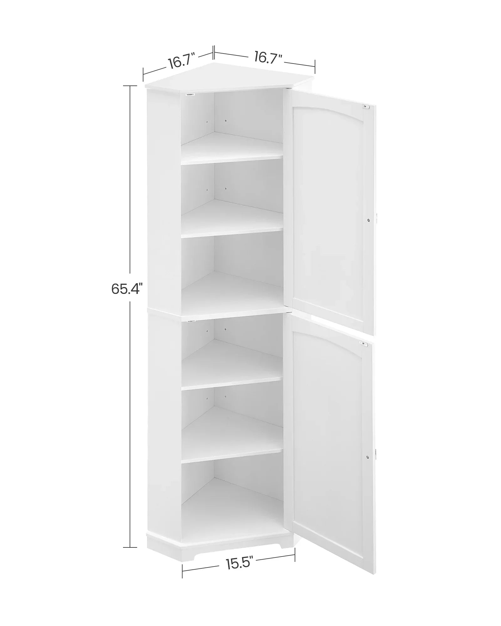 Floor Cabinet Bathroom Storage Cabinet with 2 Doors and 4 Adjustable Shelves Tall Corner Cabinet Modern Farmhouse Design, White