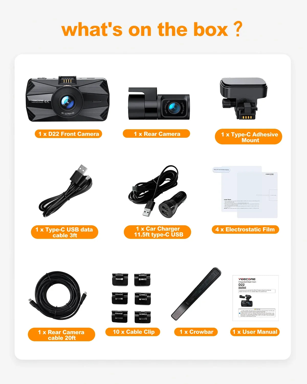 Yeecore 4K Dual Dash Cam 5G WiFi , Real 4K+ 1080P Dash Cam Front and Rear, 3"  Super Night Vision, Parking Mode, Dash Camera for Cars with App, G-Sensor, Accident Record