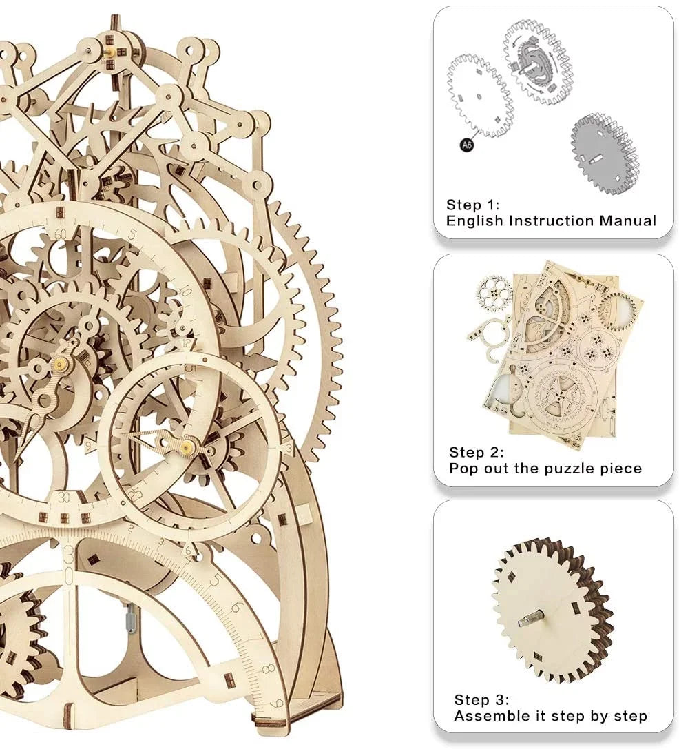 Robotime 3D Wooden Mechanical Pendulum Clock Puzzle,Mechanical Gears Toy Building Set Birthday Gifts for Kids Adults to Build