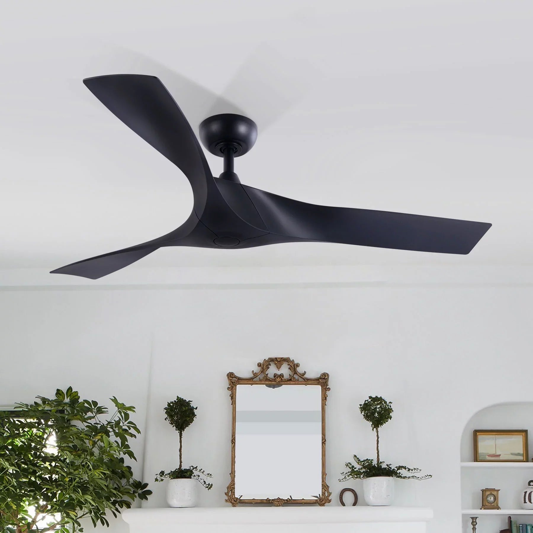 52" Smart Ceiling Fan with Remote Control, 3 Blades, 6 Speeds, Timer, Black