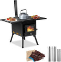 Camping Wood Stove, Outdoor Portable Tent Wood Burning Stove with Stainless Chimney Pipes, Tent Stove Jack & Gloves for Outdoor Camping Cooking and Heating 1-2 People Use(Black)