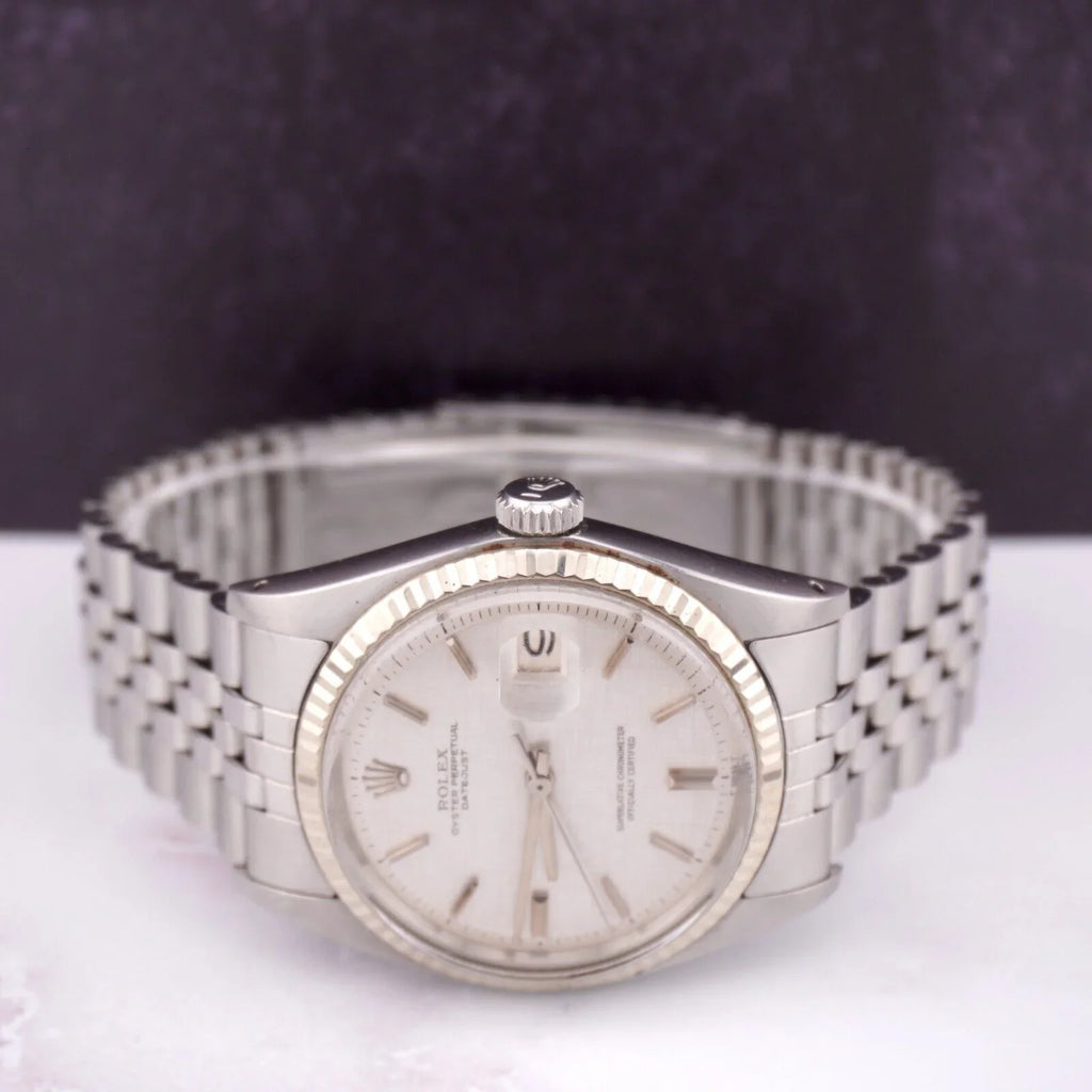 Rolex 36mm Datejust Mens Steel Watch Jubilee Band Silver Linen Dial 1601