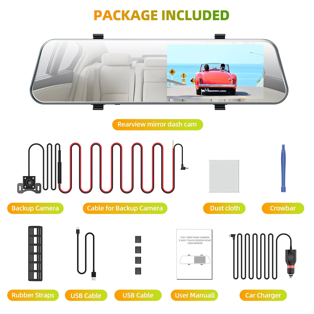 Backup Camera 5" Full  1080P Dash Cam Front and Rear Dual Lens with Waterproof Rear Camera