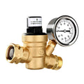 Adjustable Water Pressure Regulator Valve - Lead-Free Brass, with 0-160PSI Gauge and Inlet Screened Filter, Ideal for  and Travel Trailers