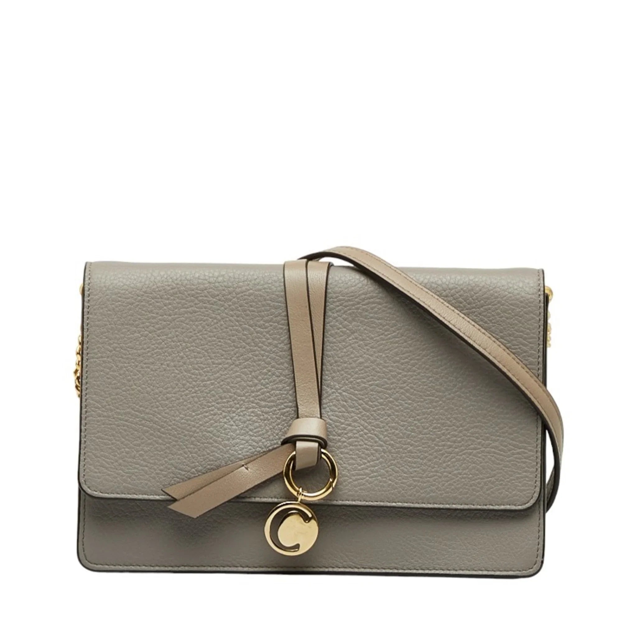 Pre-Owned Chloé Chloe  Alphabet Chain Shoulder Bag Gray Leather Women's (Good)