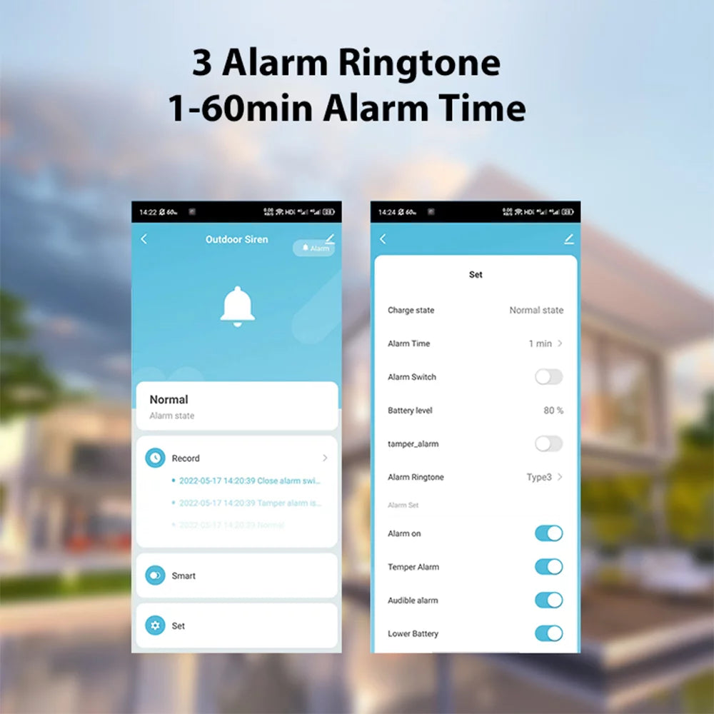 Solar Powered Wifi Outdoor Alarm  5.0 Smart Alarm IPX5 Waterproof Real-time Sound Light Alarm  Control Intelligent Linkage Home Device