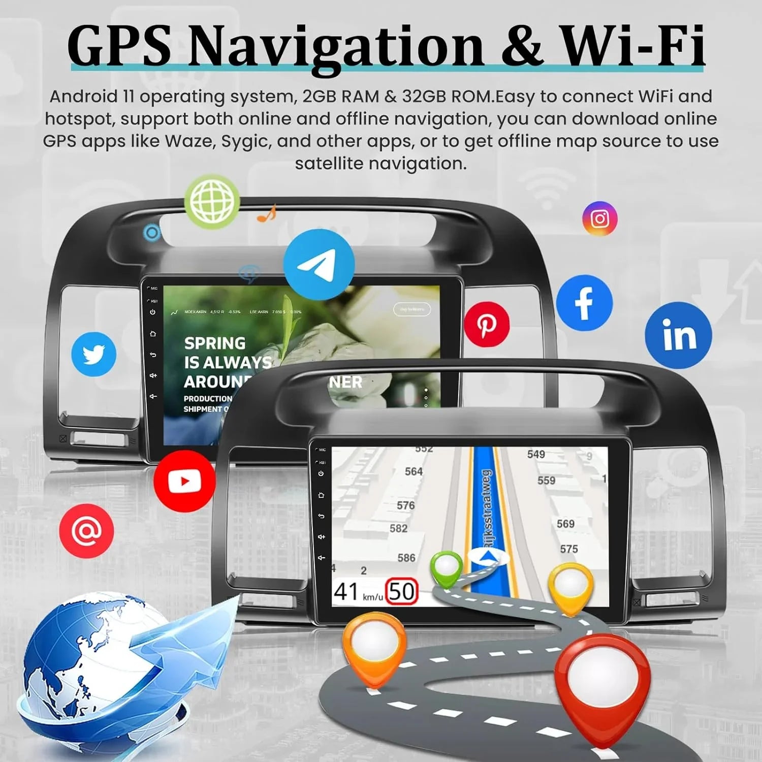 For Toyota Camry 2000-2006, 9 Inch Touchscreen Radio Built in Wireless Carplay and Andriod Auto with Mirror Link, WiFi, , Dual  + Rear View Camera 2+32G Android Car Stereo