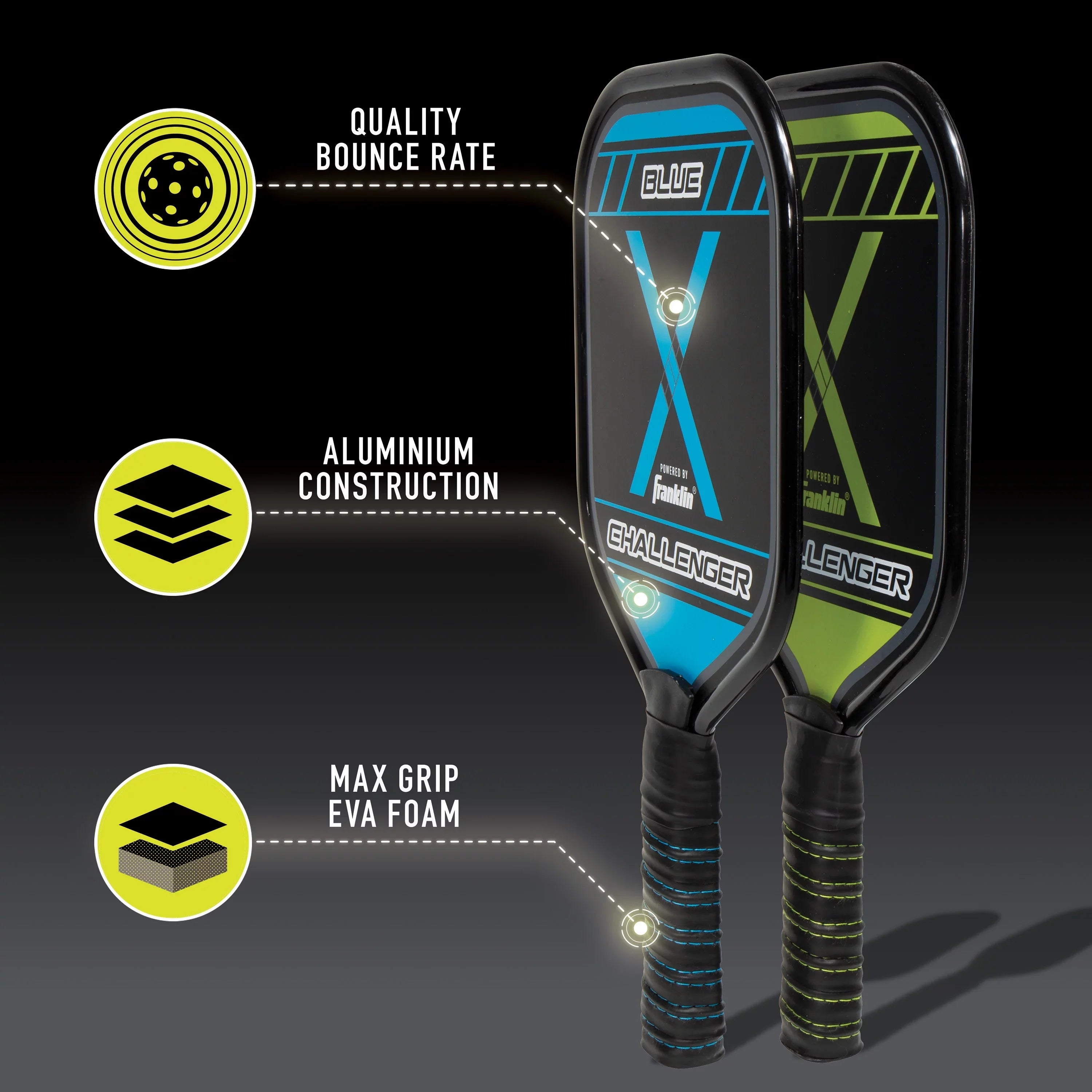 Franklin Sports Pickle Ball Paddle and Pickle Ball Starter Set - Includes 2 Aluminum Pickle Ball Paddles and 2 Franklin X-40 Pickle Balls -  App roved