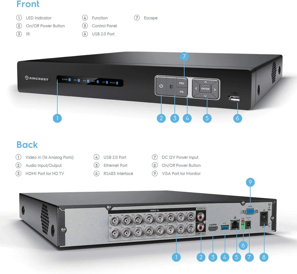Amcrest 4K UltraHD 16 Channel   Security Camera System Recorder, 8MP Security  for Analog Security Cameras & Amcrest  Cameras,  Smart , Pre-Installed 4TB Hard Drive (AMDV5116-4TB)