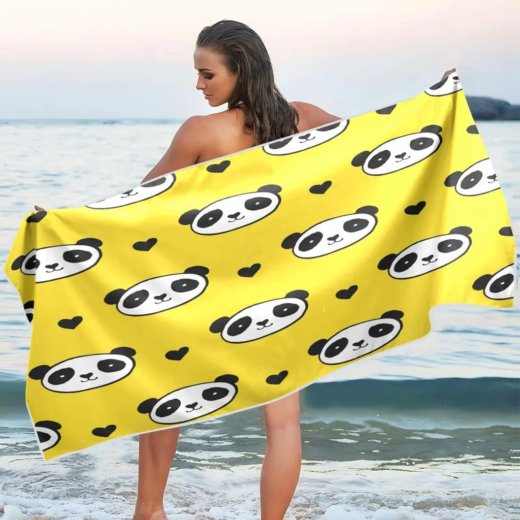 Bestwell Panda Beach Towel Oversized Towel Blanket, Thin Lightweight Microfiber Sand Free Quick Dry Towel, 30”X60” Multipurpose Pool Bath Yoga Swim Shower Towel