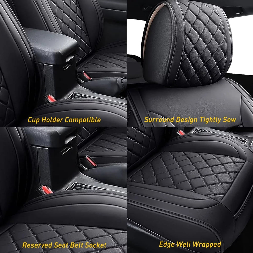 Car Seat Covers Full Set With Waterproof Leather Fit for 2007-2023 Toyota Tacoma Crew Cab (Full Set, Black)