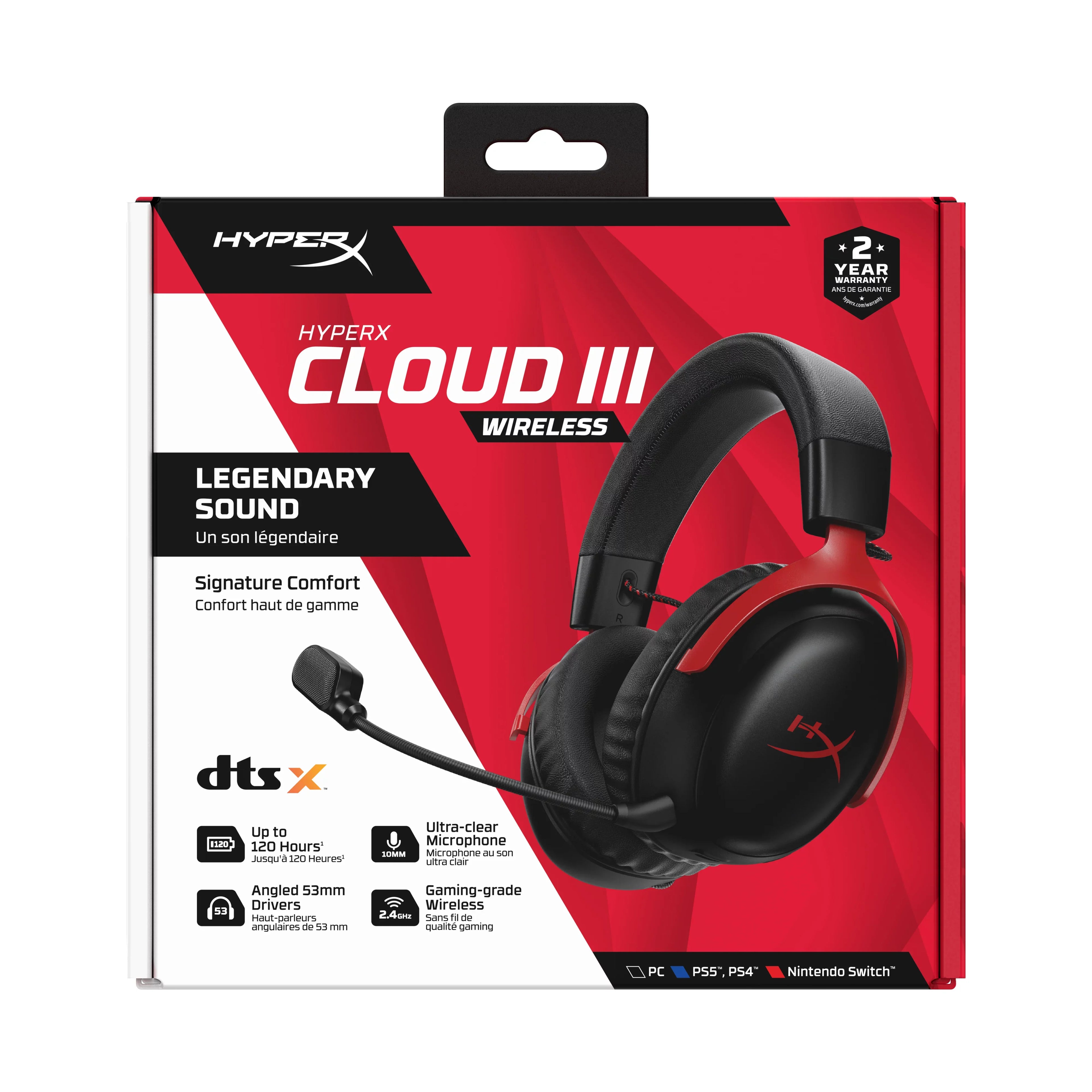 HyperX Cloud  Wireless – Gaming headset for , PS5, PS4, up to 120-hour Battery, 2.4GHz Wireless, 53mm angled drivers, Memory foam, Durable Frame, 10mm microphone – Black/Red