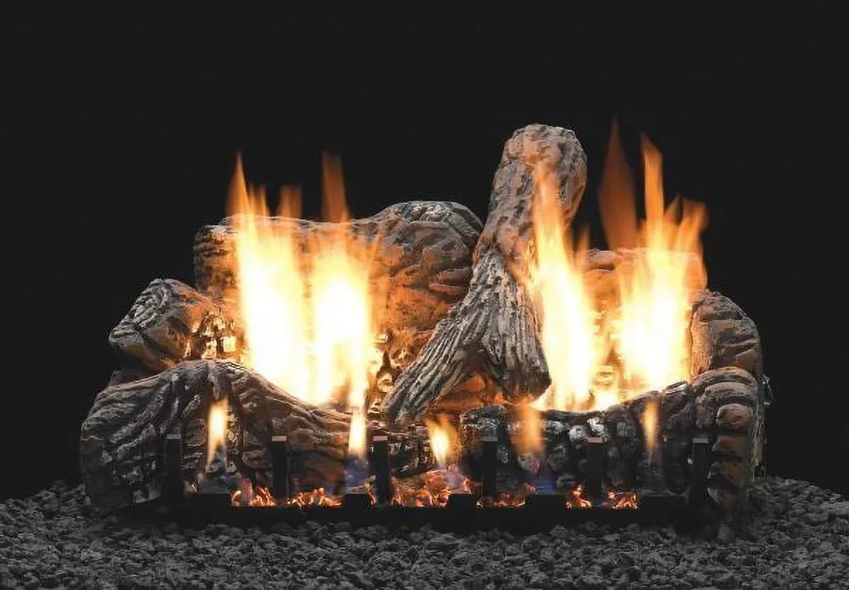 16" Charred Oak Logset with  /V Slope Glaze Burner,