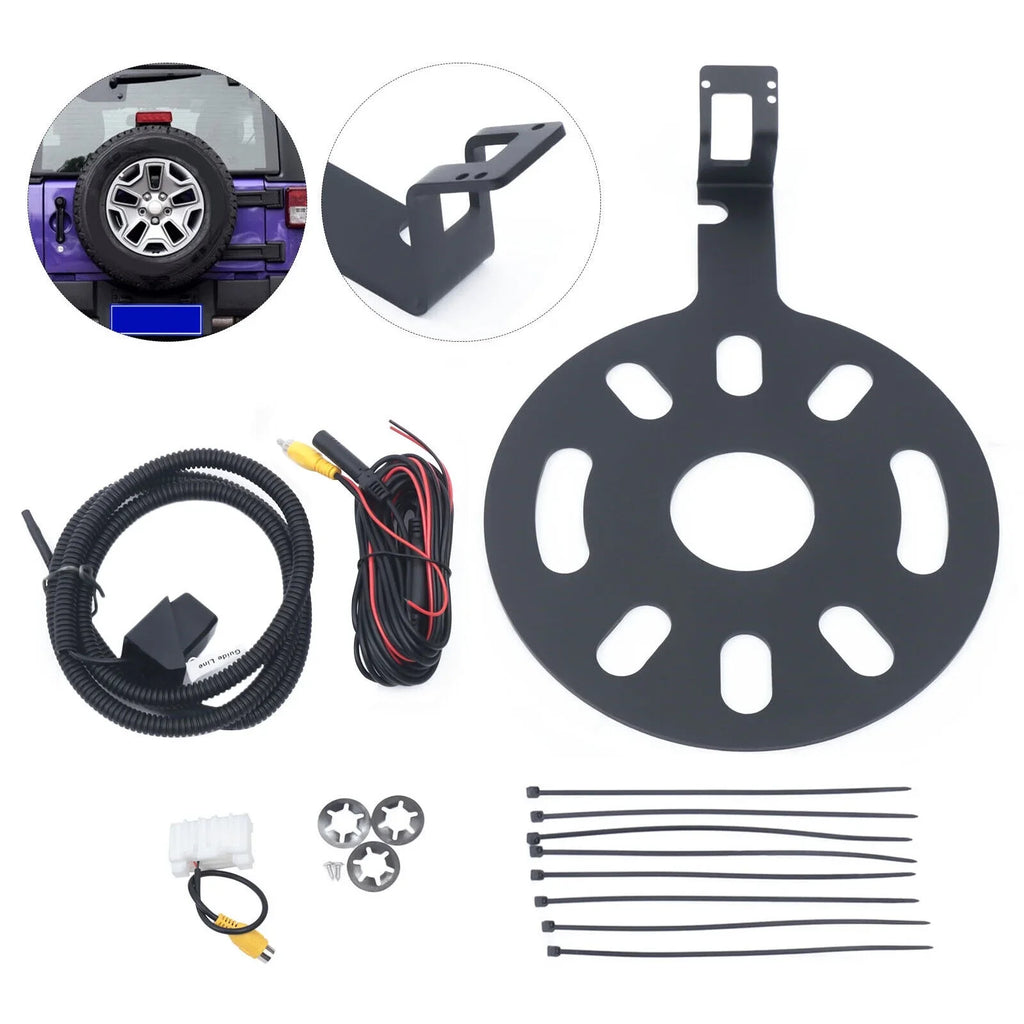 Rear View Backup Camera Kit for Jeep Wrangler  2007-2018 w/ Spare Tire Bracket