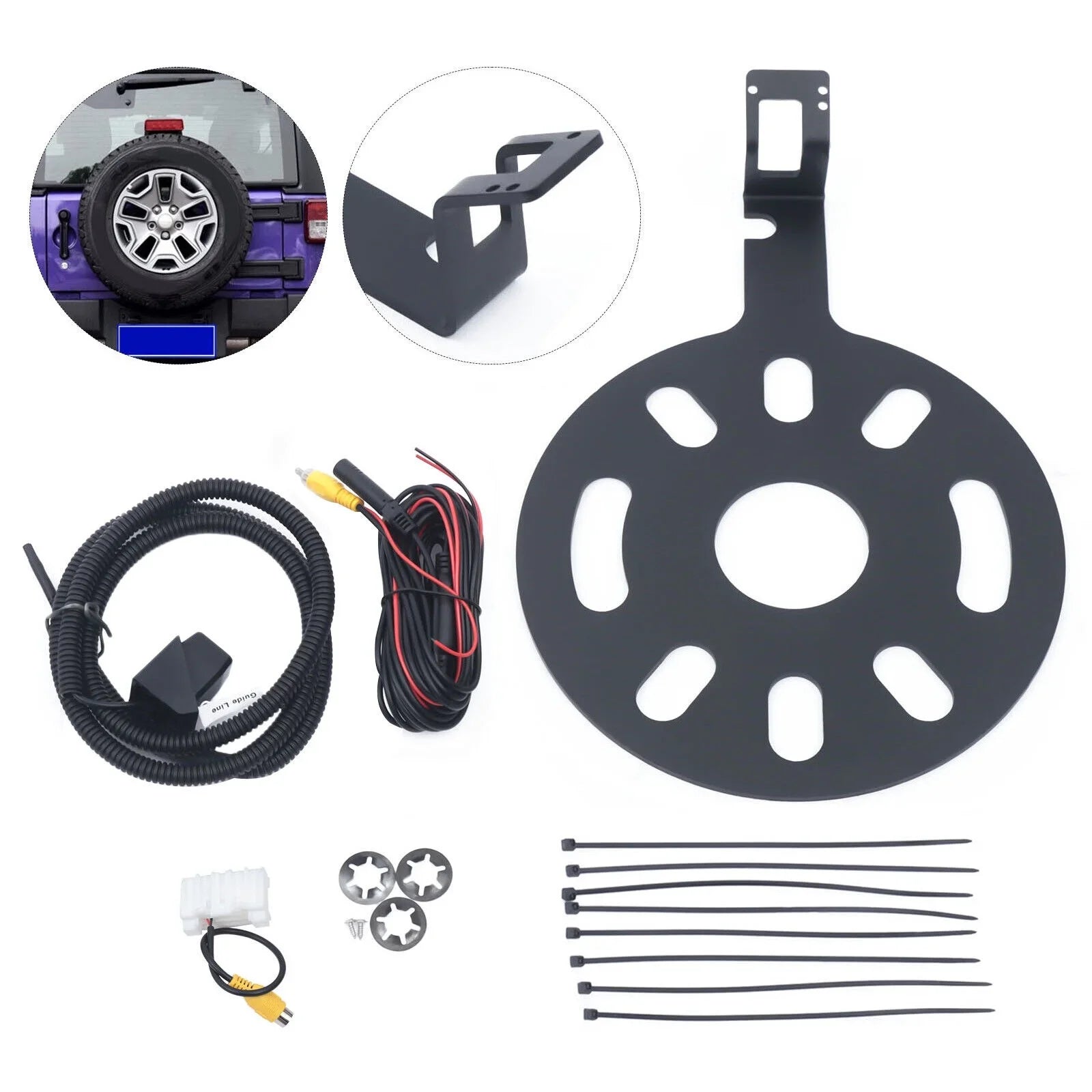 Rear View Backup Camera Kit for Jeep Wrangler  2007-2018 w/ Spare Tire Bracket