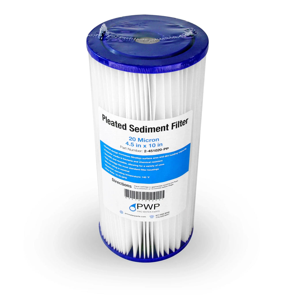 Pleated Poly Sediment Water Filter Cartridge 10x4.5" 20 Micron 20 Pack