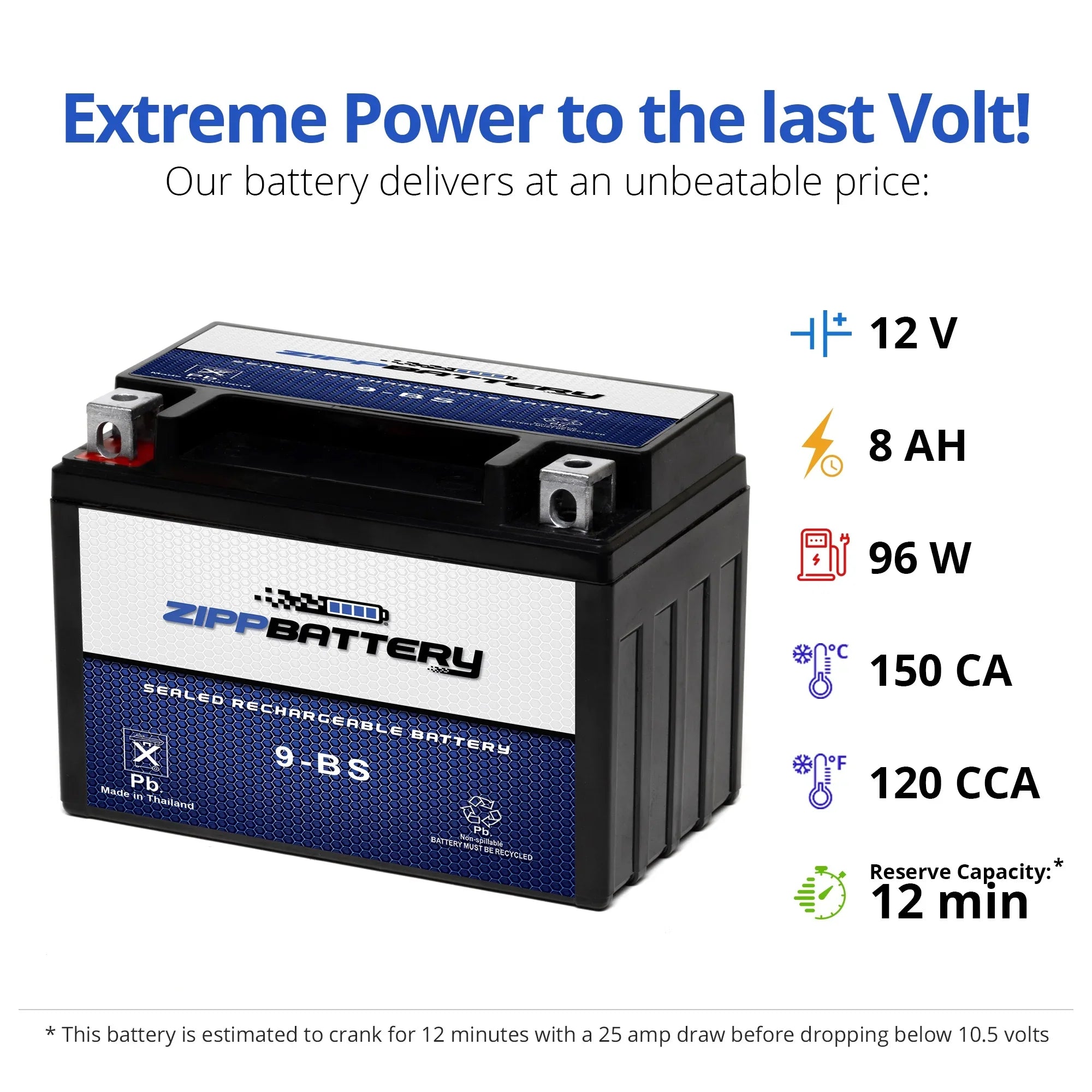 Zipp Battery YTX9- (9- 12 Volt,8 Ah, 120 ) Motorcycle Battery for Ktm 640cc Adventurer Duke 2000