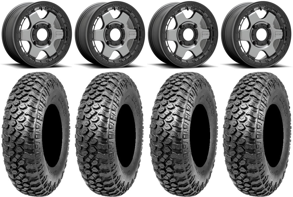 Fuel Block Beadlock 15" Wheels Gunmetal 32"   Tires Kawasaki Teryx Mule