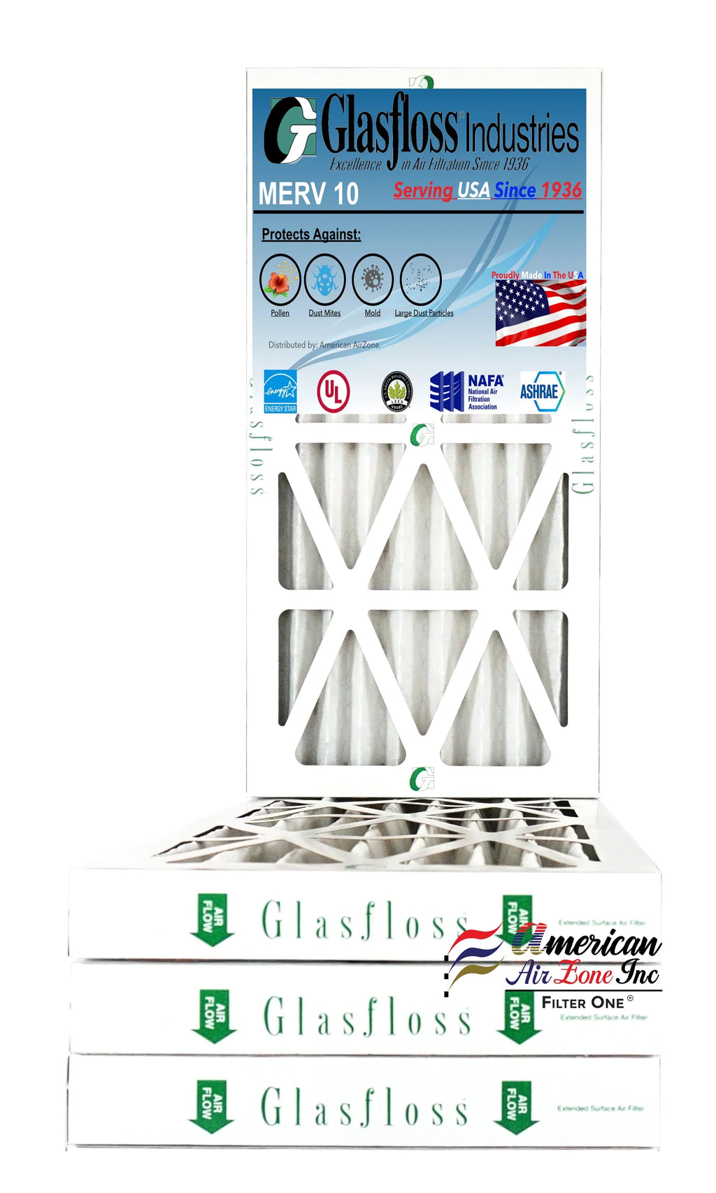 Glasfloss Air Filter 10x24x2 - 2"  10 - (Pack of 4) - Pleated  or  Air Filter - Furnace Air Filter - Home or Office - Made In The .