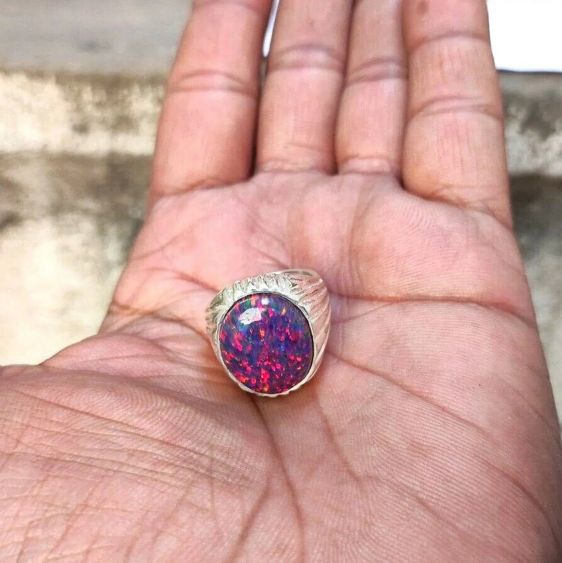 Certified Natural Australian Opal Engagement Ring, Cabochon Lover Gift Ring, Welo Fire Opal October Birthstone Ring, Gifted Item for Her