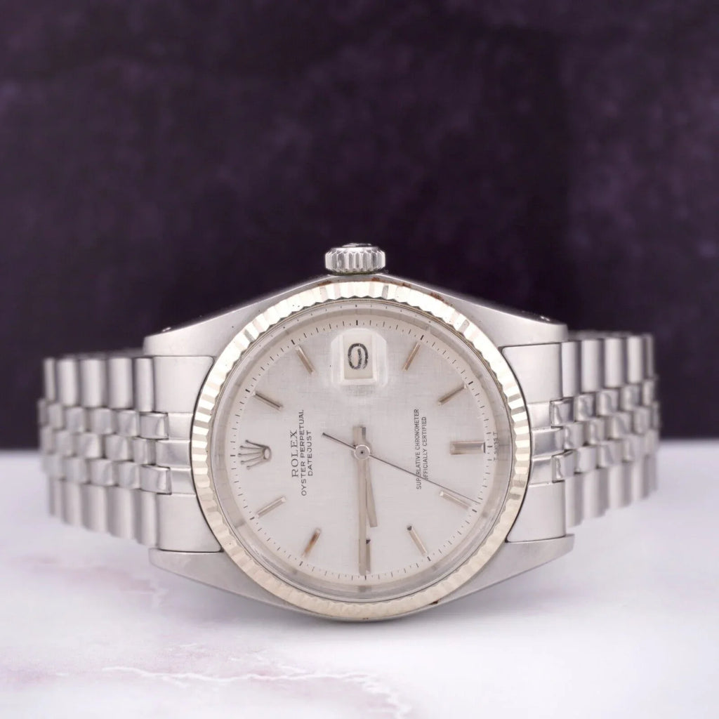 Rolex 36mm Datejust Mens Steel Watch Jubilee Band Silver Linen Dial 1601