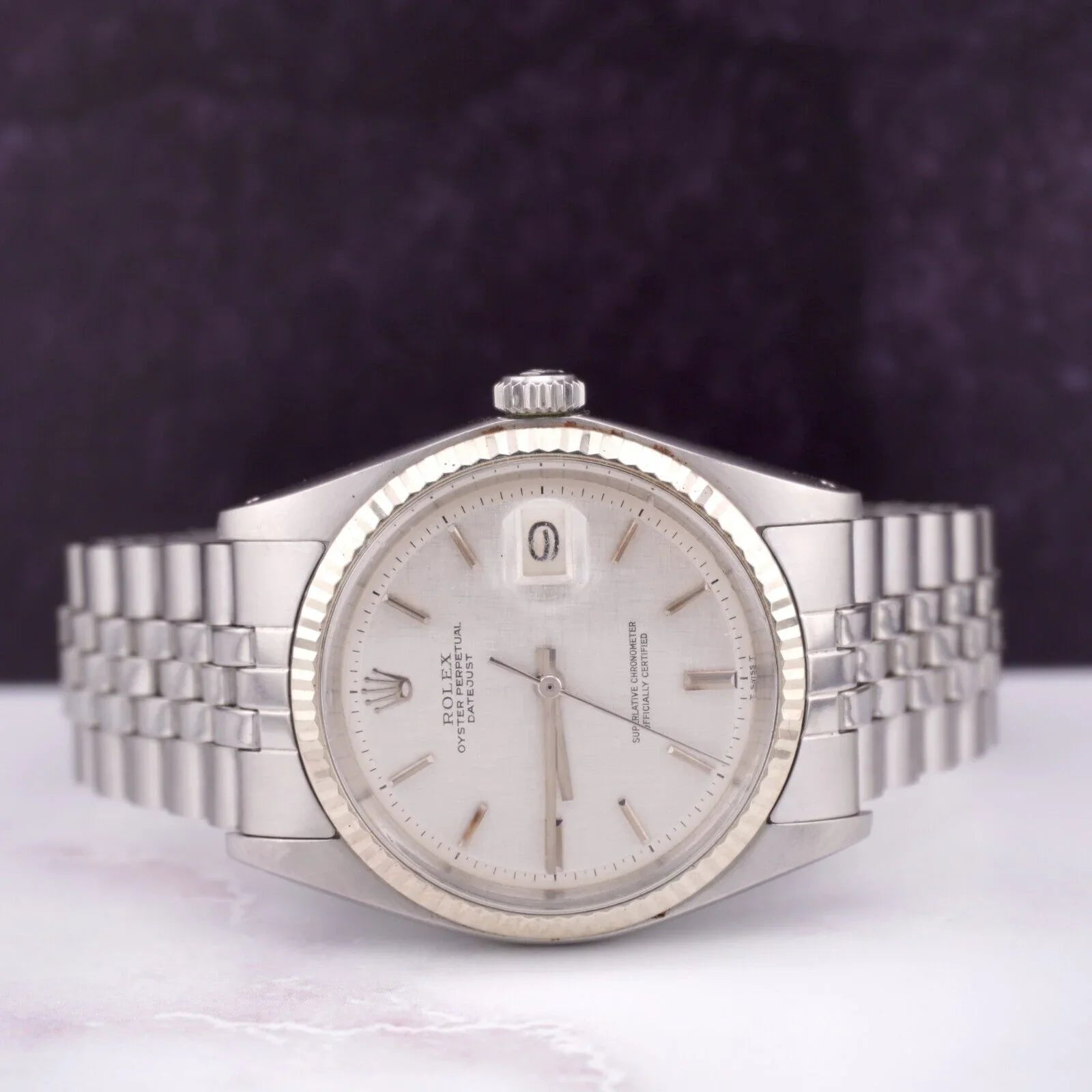 Rolex 36mm Datejust Mens Steel Watch Jubilee Band Silver Linen Dial 1601