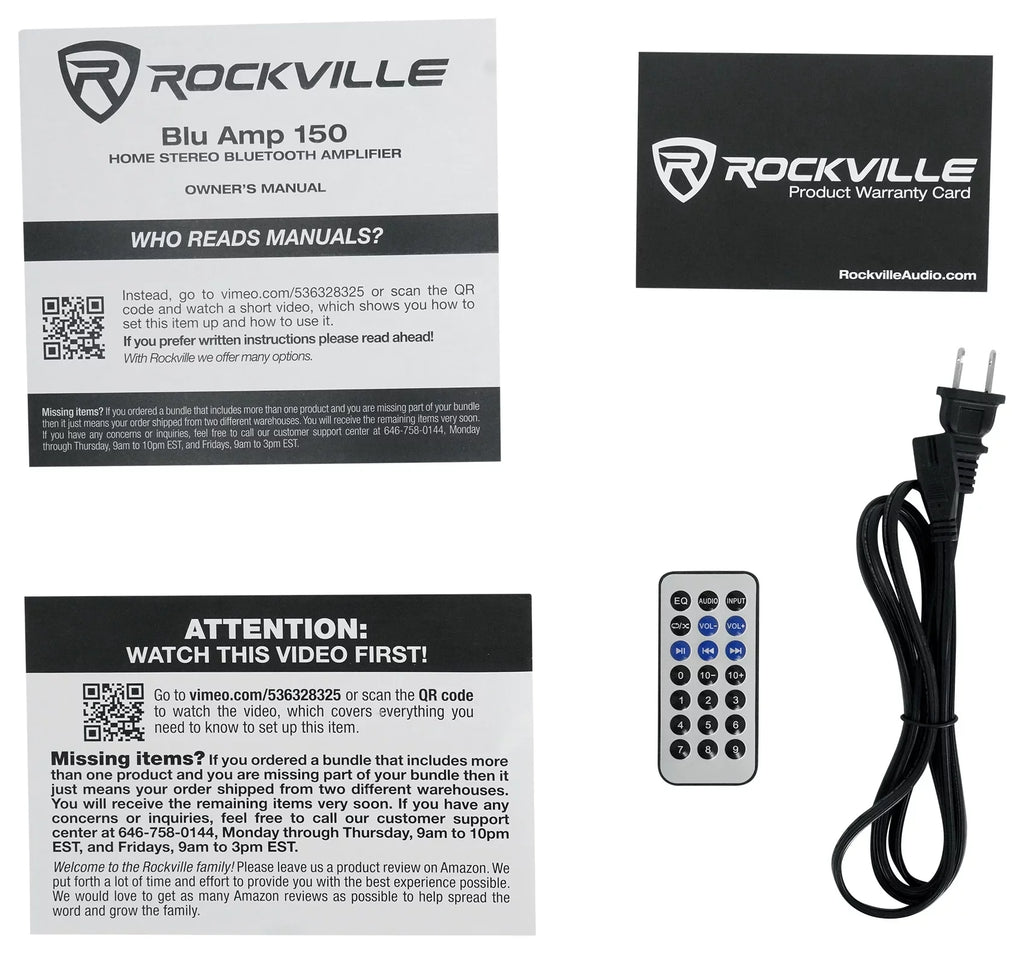 Rockville  150 Amplifier w/ Bluetooth+(4) 6.5" Bookshelf Speakers+Stands