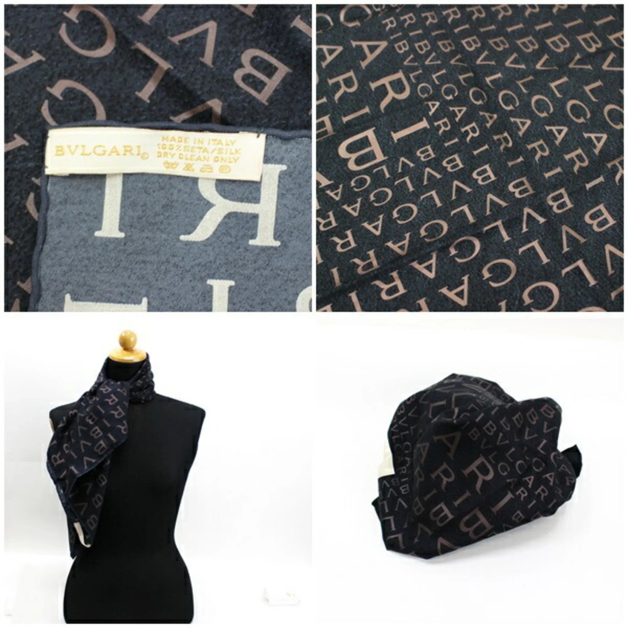 Pre-Owned Bvlgari Mania Silk Scarf Muffler Pattern Black  | Ladies (Good)