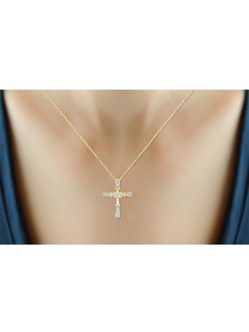 JewelersClub 14K Gold Plated Silver 0.10  Diamond Cross Pendant Necklace for Women White Diamonds + 18” Rope Chain Included JewelersClub 14K Gold Plated Silver