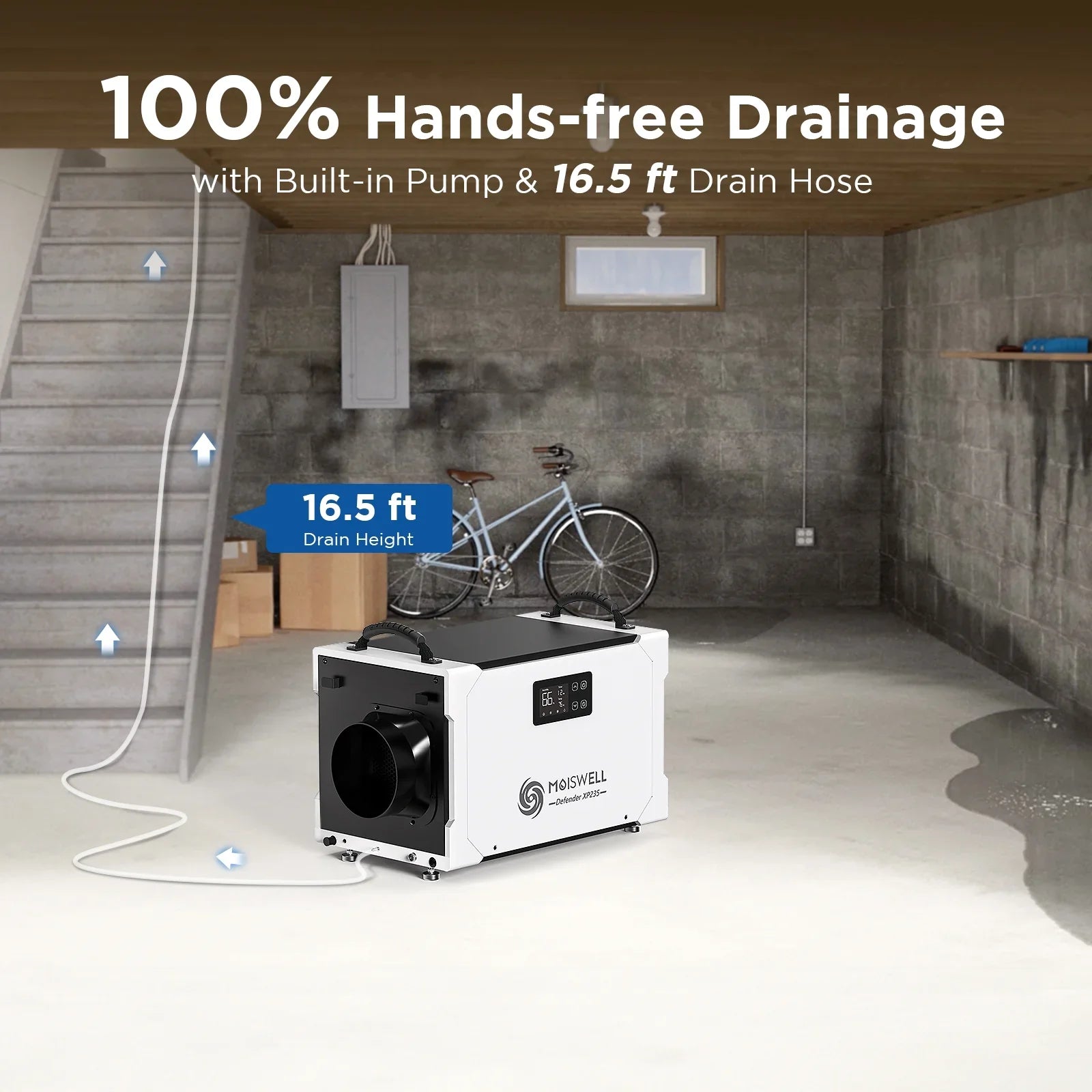 Moiswell 235 Pints Commercial Dehumidifier - Efficient Pump and Drain Hose, Perfect for Crawl Spaces, Basements, Industrial Areas, and Job Sites - 5-Year Warranty Included