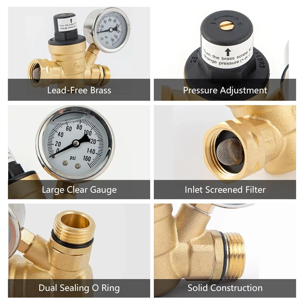 GoolRC Valve,0-160psi And Inlet Reducer With 0-160psi Valve -free Brass Pressure Valve -free Brass Adjustable Water Screened Filter Rv Water Pressure With 0-160psi And Pressure Reducer With