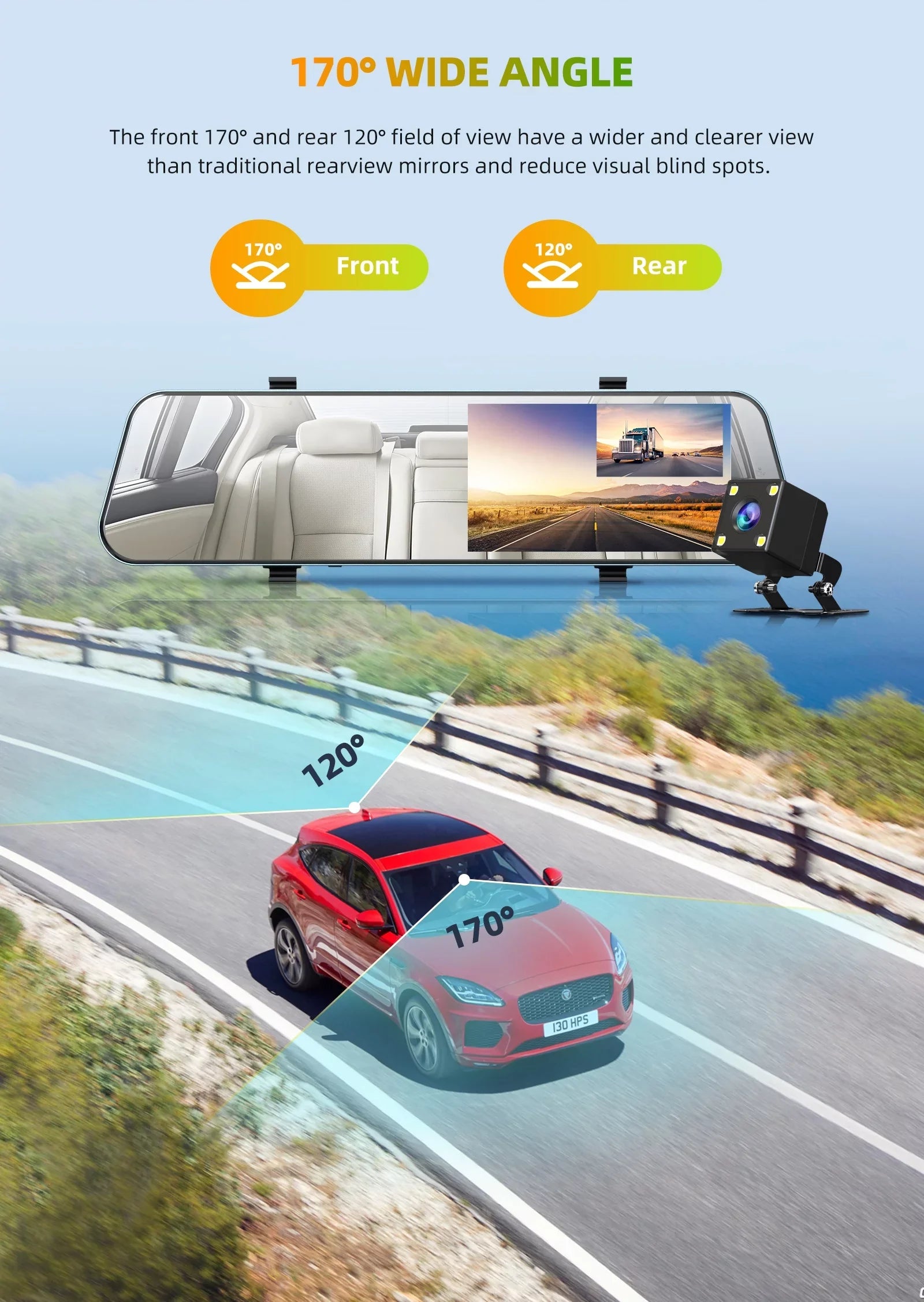 Backup Camera 5" Full  1080P Dash Cam Front and Rear Dual Lens with Waterproof Rear Camera