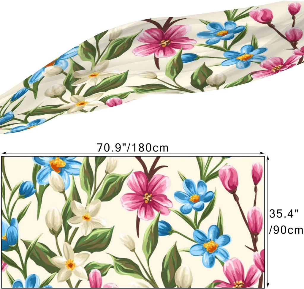 Hyjoy Floral Spring Pink Beige and Blue Flowers Long Silk Neck Scarf Lightweight Shawl Wrap Scarves for Women Girls