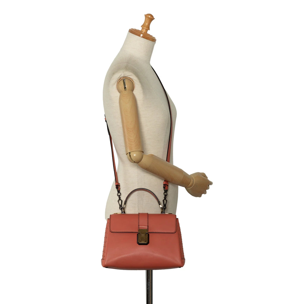 Pre-Owned Authenticated Bottega Veneta Intrecciato Piazza Satchel Calf Leather Pink Unisex (Good)