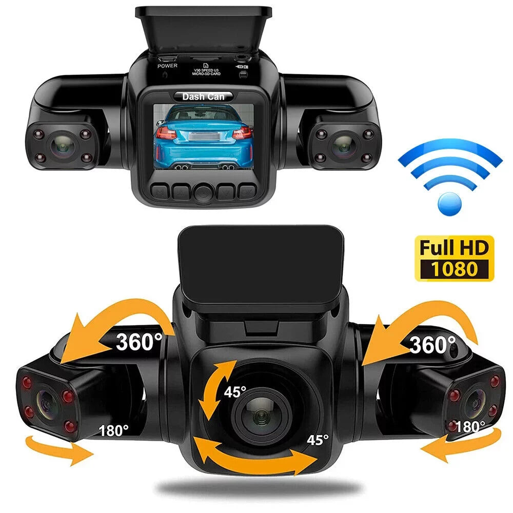 3 Channel Dash Cam Front, Left, Right and Rear, Front and Rear Inside, 360°Panoramic Driving Recorder  Car Cameras Night Vision