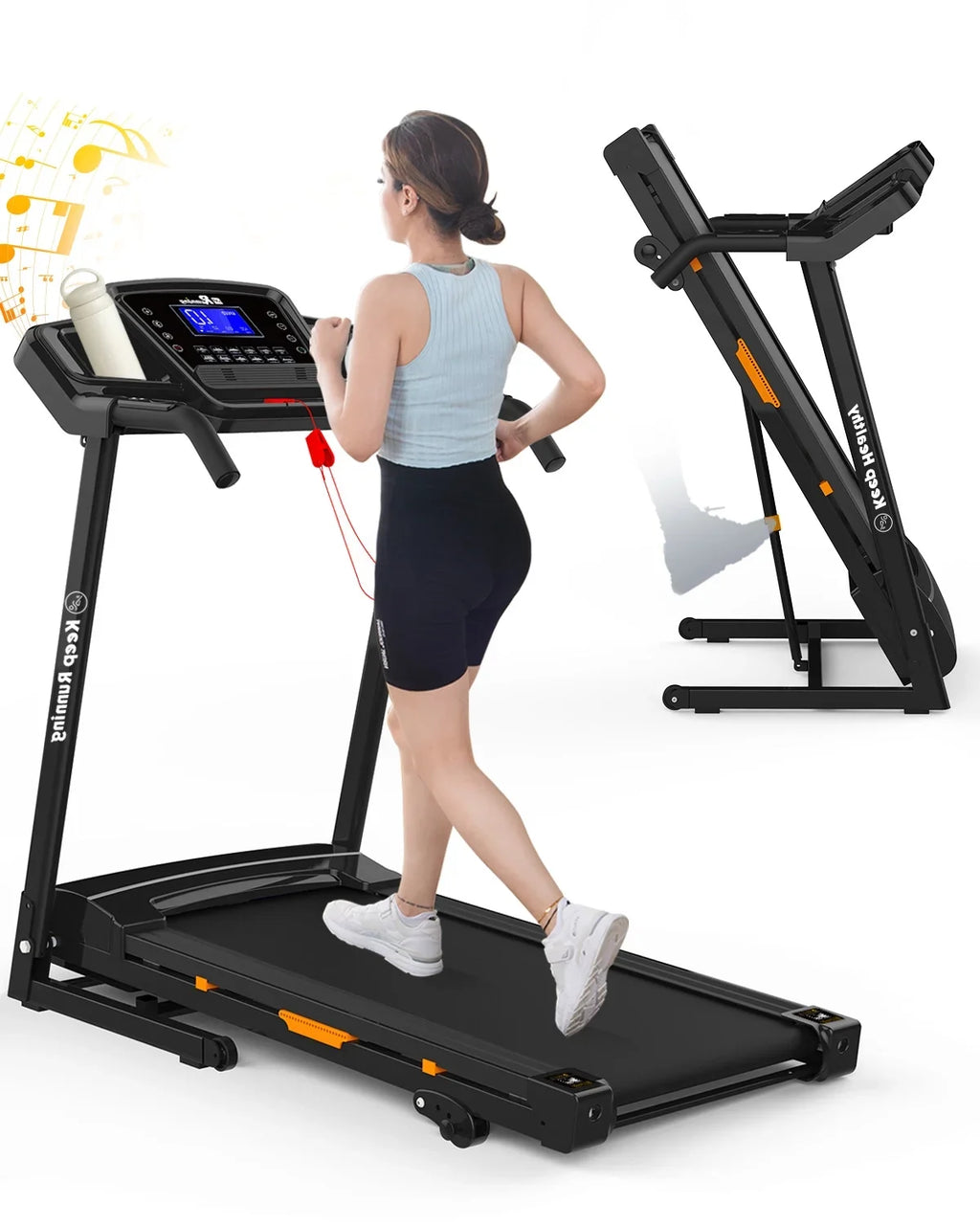 Folding Treadmill for Home with Incline / Bluetooth, 3.5HP 330lb Weight Capacity Portable Electric Treadmill for Home Gym Exercise Running Walking Easy Assembly Orange