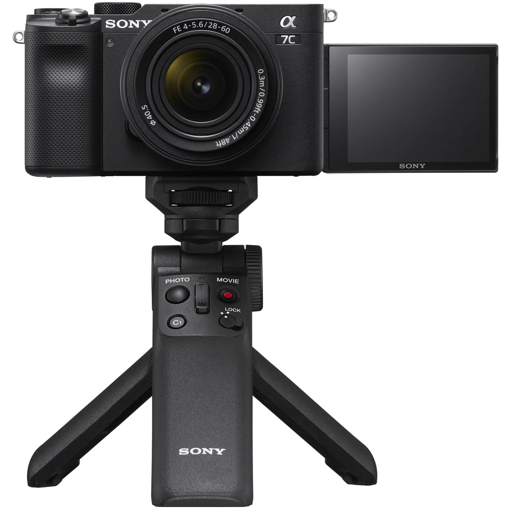 Sony a7C Mirrorless Full Frame Camera Body with 28-60mm F4-5.6 Lens Black ILCE7CL/B Bundle + Vlogger Kit ACCVC1: -VPT2BT Shooting Grip w. Wireless Remote + 2x Battery + Deco Gear Bag & Accessories