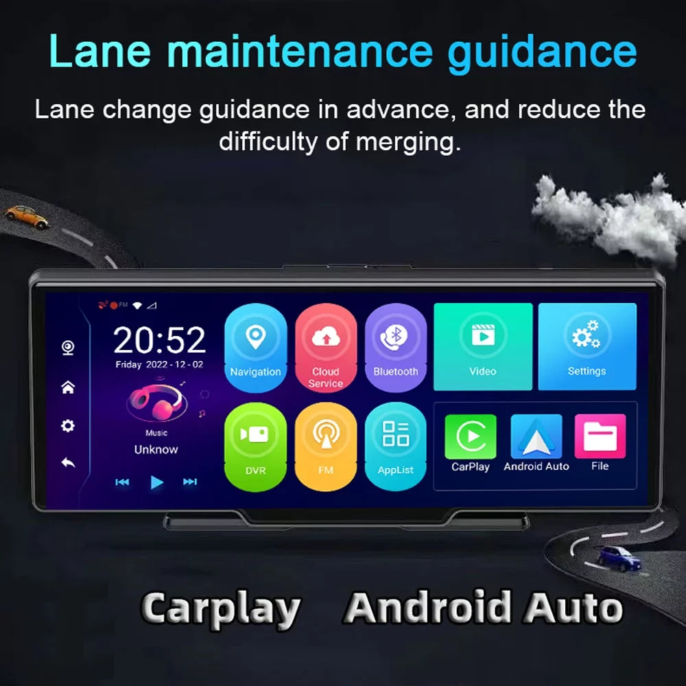 walmeck Multi-language Dual Lens Car Video Recorder Auto Dash Cam Car Recorder Night Viewing 10.26in  170 Degree Wide Angle Car Global Positioning System Navigation