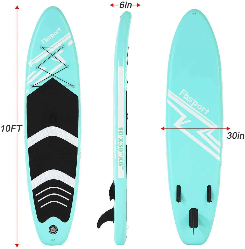 FBsport 10 Ft. Brushed Thickening Inflatable Stand up Paddle Board with Complete Accessories and Carry Bag, Wide Stance, Surf Control, Non-Slip Deck, Standing Boat, Green