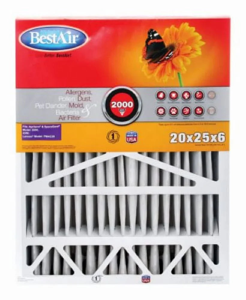 Best Air BA2-1625-8 16" x 25" x 2" Inch Pro Pre-Pleat  8 Air Filter - Quantity of 6