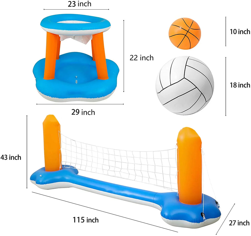 Pool Volleyball Set - Pool Volleyball Net Inflatable Basketball, Floats for Adult & Kid Pool Games with 2 Balls for Swimming Game Toy