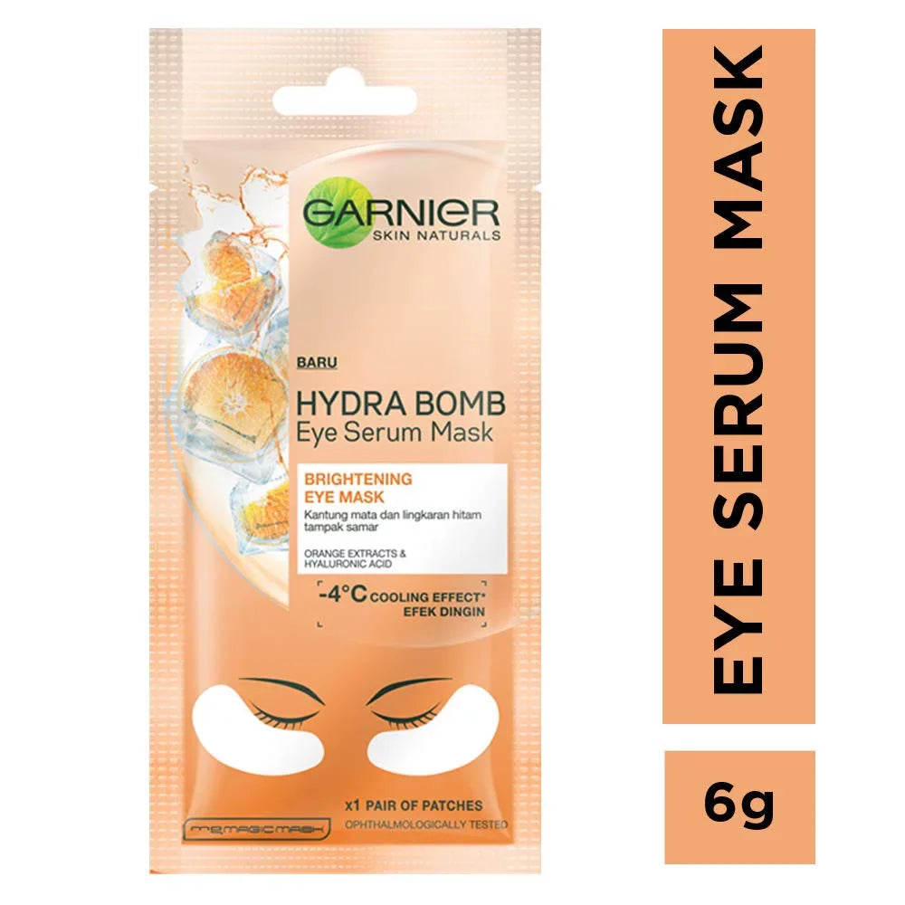 Garnier Skin Naturals Charcoal Face Serum Sheet Mask (Black) 28g And Hydra Bomb Eye Serum Mask Orange, 6 g
