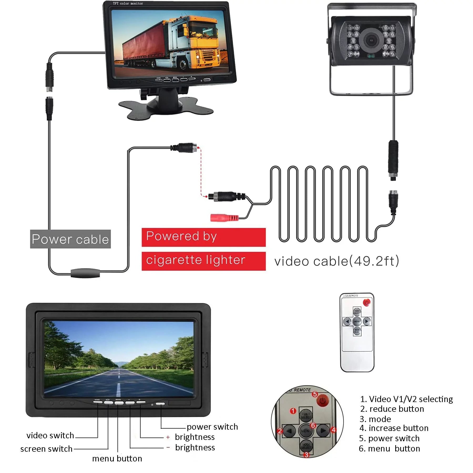 Car Reversing Camera Kit 7"   Monitor 12V-24V Night Vision Waterproof RearView  Backup Camera
