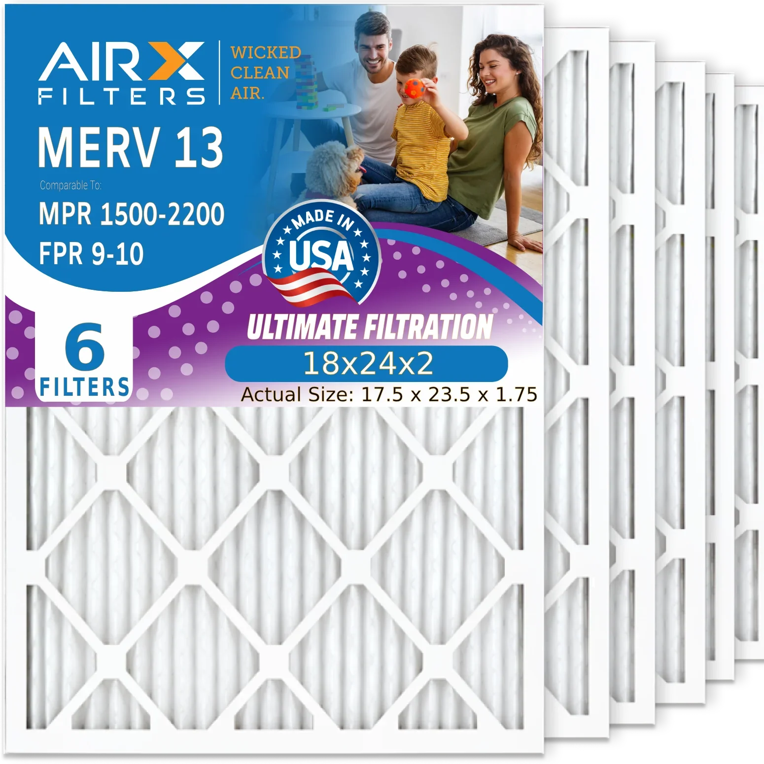 18x24x2 Air Filter  13 Comparable to  1500 - 2200 &  9 Electrostatic Pleated Air Conditioner Filter 6 Pack   Premium  Made 18x24x2 Furnace Filters by     .