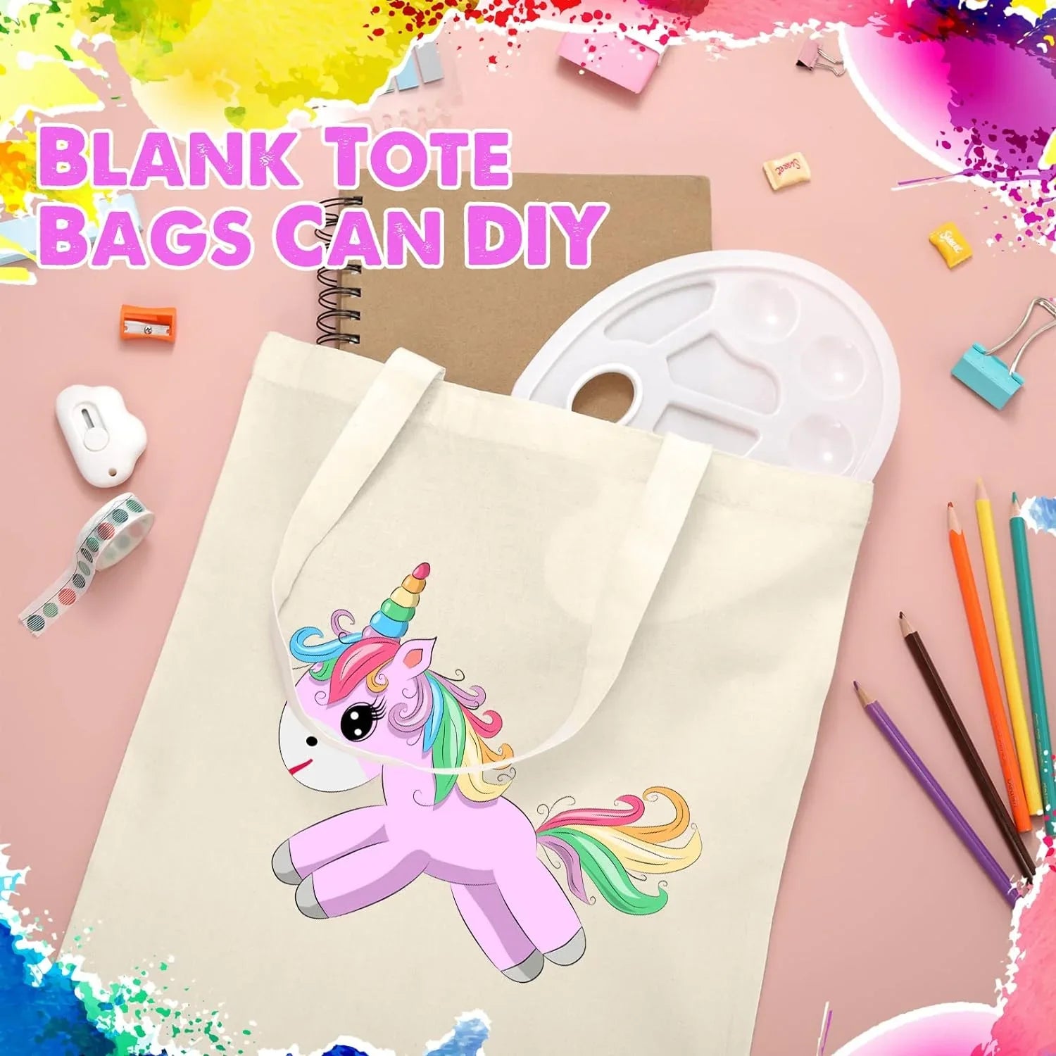 24 Pieces Canvas Tote Bags, Blank Plain Canvas Bag Lightweight Reusable Grocery Shopping Cloth Bags with Handles for  Crafting and Decorating, 13 Inch W x 15 Inch H