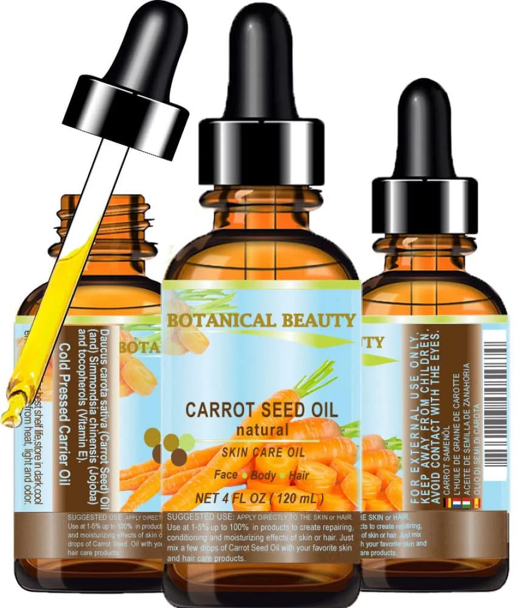 Carrot Seed Oil 100 % Natural Cold Pressed Carrier Oil. 4 Fl.Oz.- 120 Ml. Skin, Body, Hair And Lip Care. "One Of The Best Oils To Rejuvenate And Regenerate Skin Tissues.” By Botanical Beauty